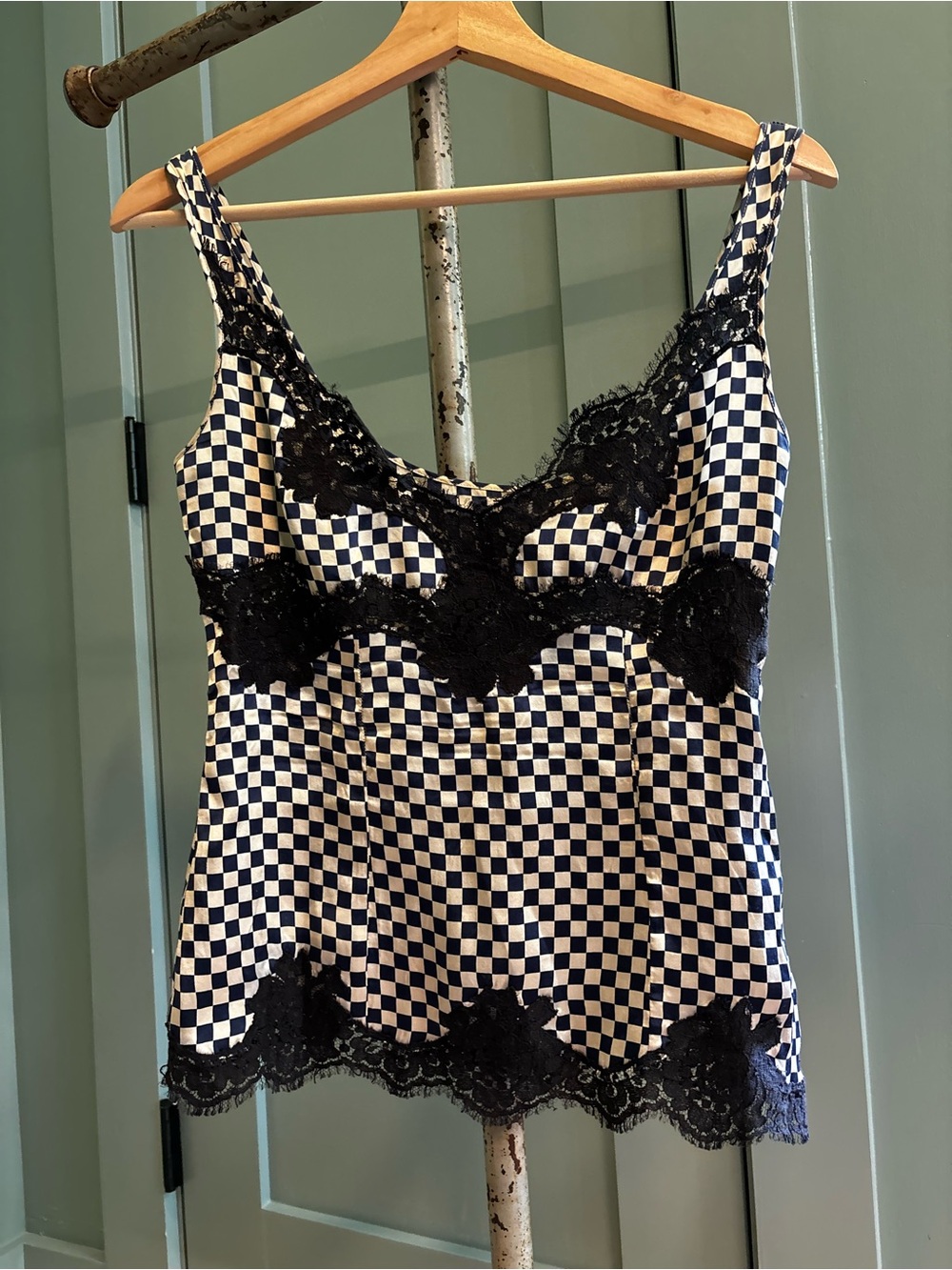 Dolce & Gabbana Black Lace Checkerboard Silk Corset - Navy & White